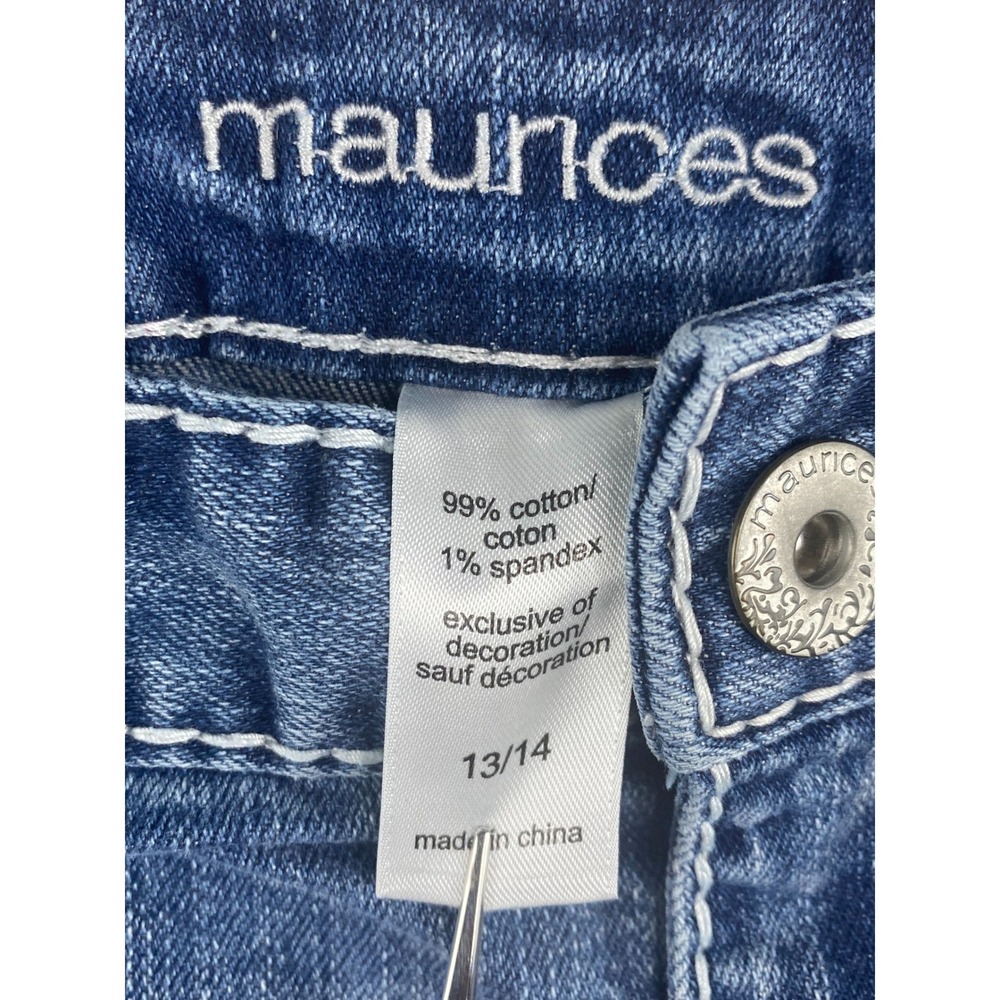 Maurices Womens Denim Shorts Size 13/14 Distressed Contrast‎ Stitch Medium Wash - Picture 6 of 11